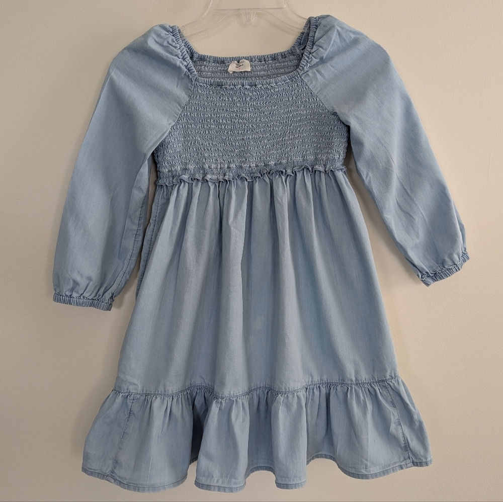 J Crew Girls' Smocked Long Sleeve Chambray Dress (Size 7)